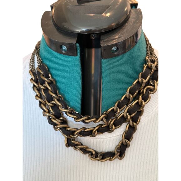 Anthropologie Old Gold and Black Layered Chain Necklace - Picture 1 of 6